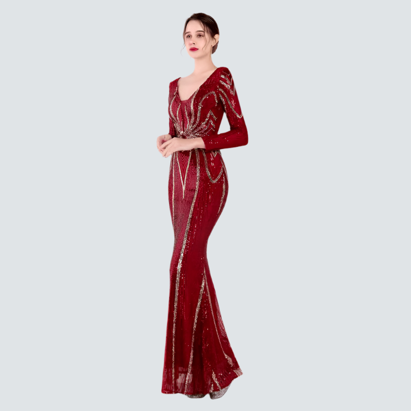 Elegant Long Sleeve Evening Dresses for Women Sexy Long Sleeve Evening Dresses | Luxury Party Gowns AMB BOUTIQUE  Wine Red S 