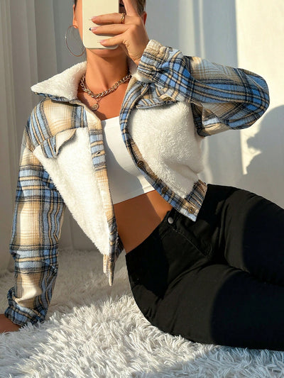 Relaxiva Plaid Print Borg Collar Teddy Jacket – Cozy Chic Women Jackets AMB   