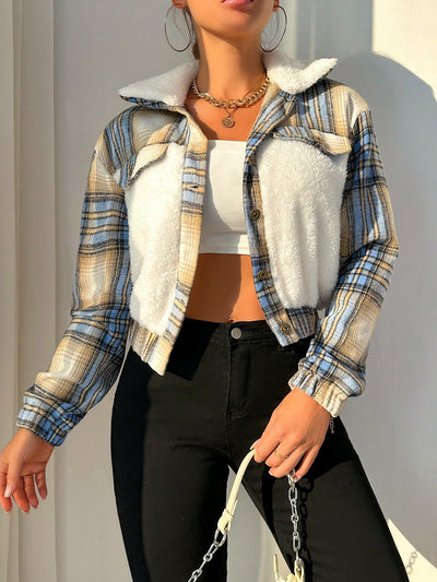 Relaxiva Plaid Print Borg Collar Teddy Jacket – Cozy Chic Women Jackets AMB   