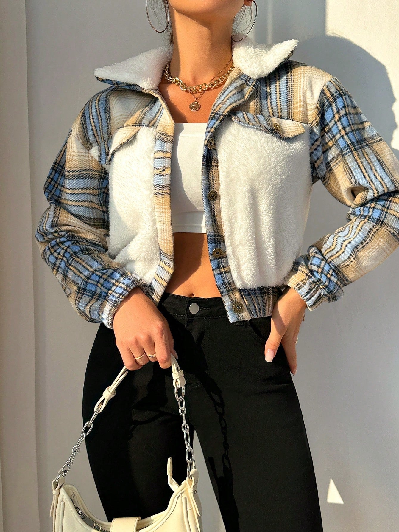 Relaxiva Plaid Print Borg Collar Teddy Jacket – Cozy Chic Women Jackets AMB   