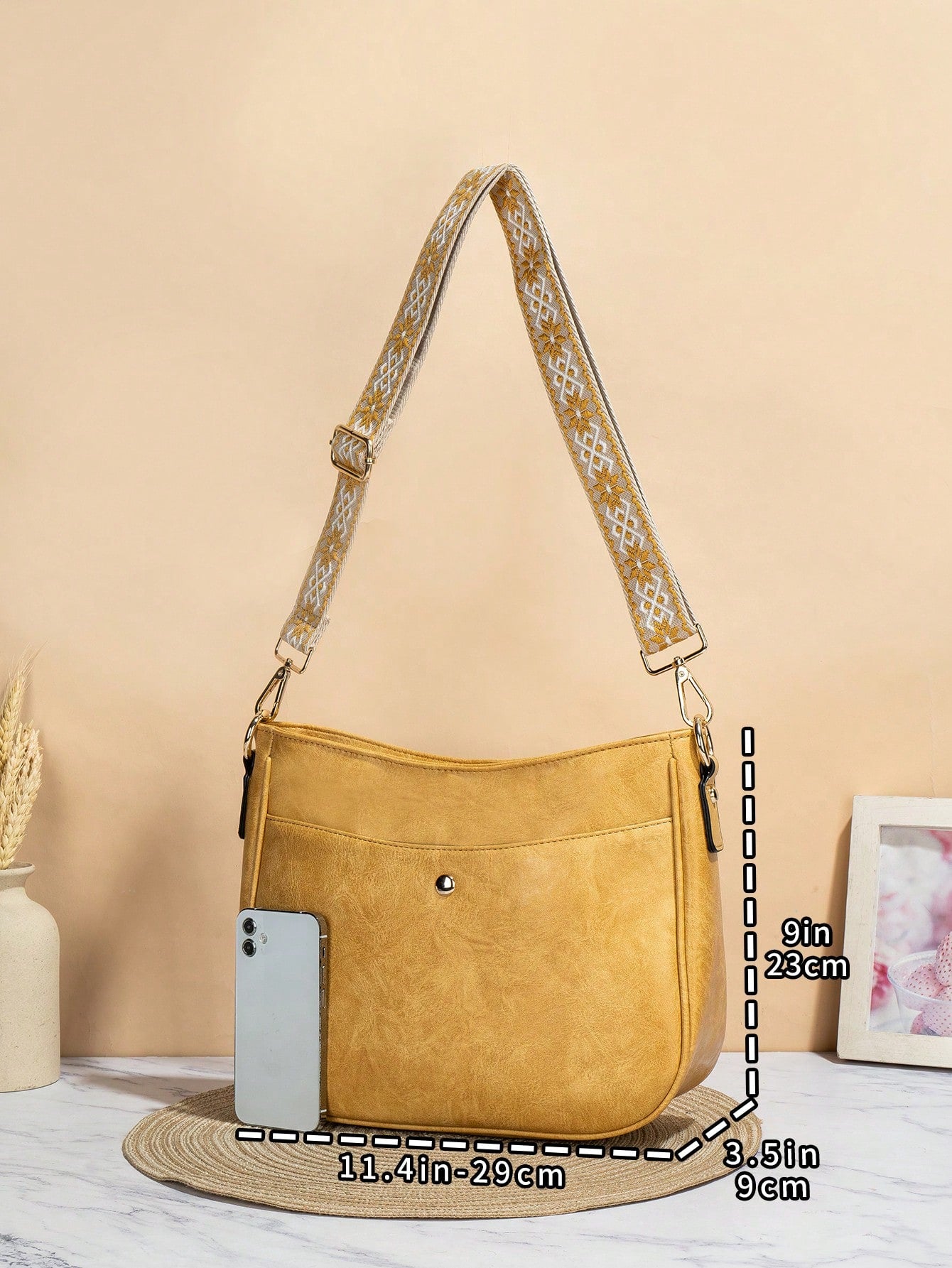 Beautiful Chic Retro Bucket Bag with Embroidered Straps from AMB Boutique