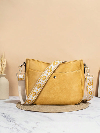 Beautiful Chic Retro Bucket Bag with Embroidered Straps from AMB Boutique