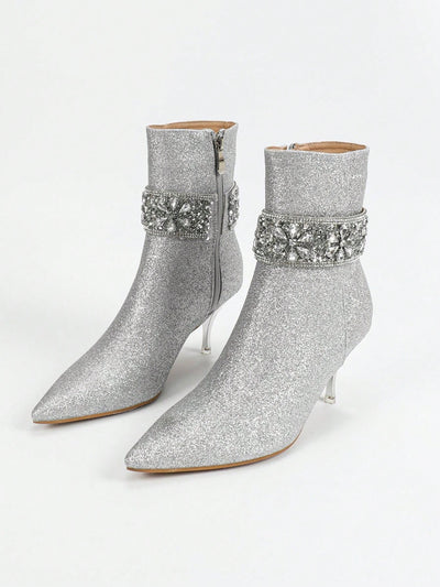 Sparkling Rhinestone High Heel Party Boots Women Mid-Calf Boots AMB EUR35  