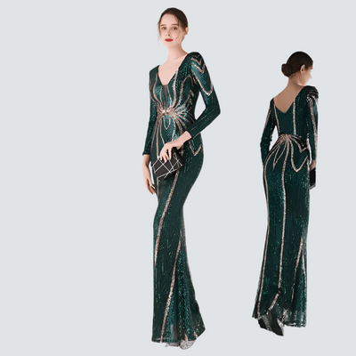 Elegant Long Sleeve Evening Dresses for Women Sexy Long Sleeve Evening Dresses | Luxury Party Gowns AMB BOUTIQUE  Green S 