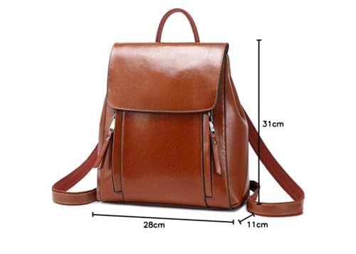 High-End Dark Brown Leather Backpack for Women Genuine Leather Women's Bag Fashion Oil Wax Leather Backpack High-End Women's Backpack AMB BOUTIQUE    