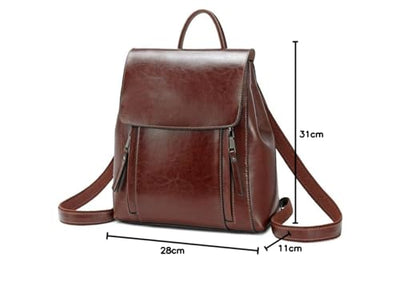 High-End Dark Brown Leather Backpack for Women Genuine Leather Women's Bag Fashion Oil Wax Leather Backpack High-End Women's Backpack AMB BOUTIQUE    