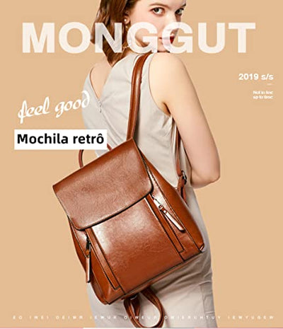 High-End Dark Brown Leather Backpack for Women Genuine Leather Women's Bag Fashion Oil Wax Leather Backpack High-End Women's Backpack AMB BOUTIQUE    