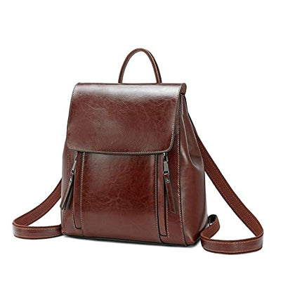 High-End Dark Brown Leather Backpack for Women Genuine Leather Women's Bag Fashion Oil Wax Leather Backpack High-End Women's Backpack AMB BOUTIQUE  Brown  