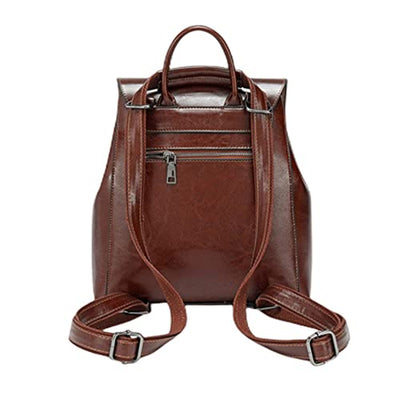 High-End Dark Brown Leather Backpack for Women Genuine Leather Women's Bag Fashion Oil Wax Leather Backpack High-End Women's Backpack AMB BOUTIQUE  Beige  