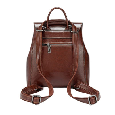 High-End Dark Brown Leather Backpack for Women Genuine Leather Women's Bag Fashion Oil Wax Leather Backpack High-End Women's Backpack AMB BOUTIQUE    