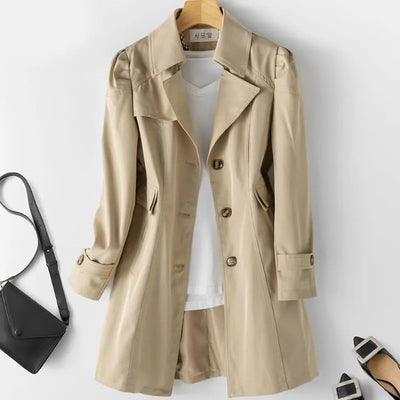 Mid-Length Slim Fit Khaki Trench Coat for Women Mid-Length Slim Fit Khaki Trench Coat for Women AMB BOUTIQUE  Khaki M 