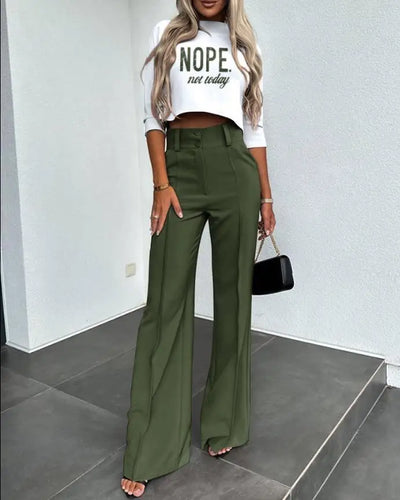 Casual Long Sleeve Office Lady Two Piece Set Casual Long Sleeve Office Lady Two Piece Set AMB BOUTIQUE  Army green L 