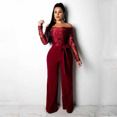 LuxeCharm Lace Off-Shoulder Jumpsuit