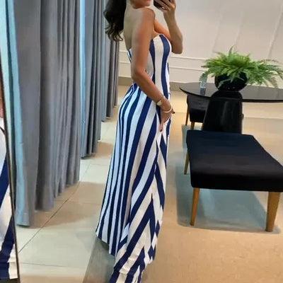 Striped Sleeveless Backless Women’s Two-Piece Set