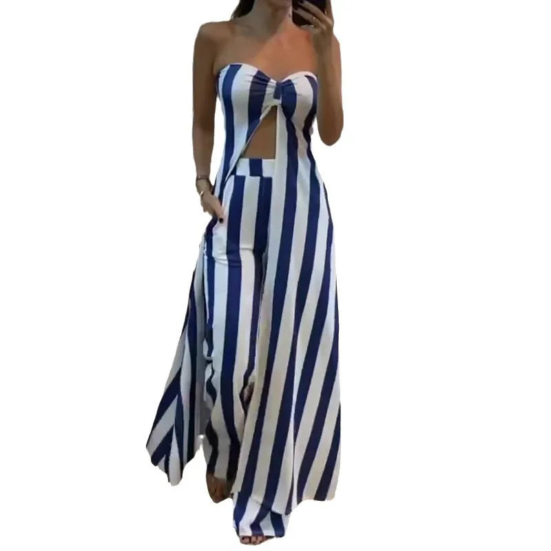 Striped Sleeveless Backless Women’s Two-Piece Set