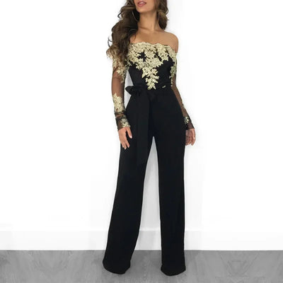 LuxeCharm Lace Off-Shoulder Jumpsuit