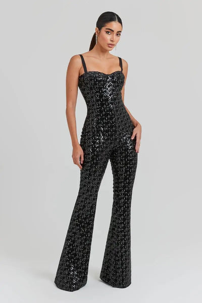 Luxury Red Sequins Spaghetti Strap Jumpsuit