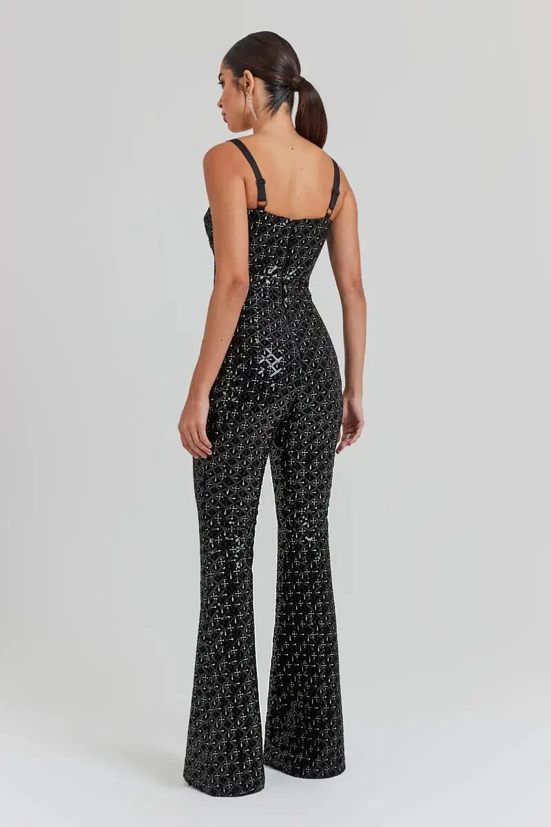 Luxury Red Sequins Spaghetti Strap Jumpsuit