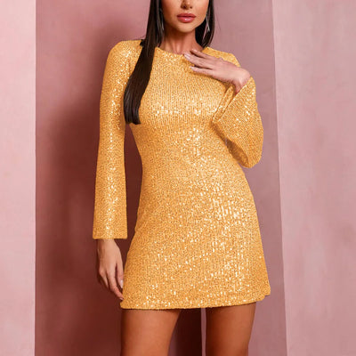 Luxury Sequin Mini Dress with Flare Sleeves Sexy Flare Sleeve Sequin Mini Dress for Parties AMB BOUTIQUE    