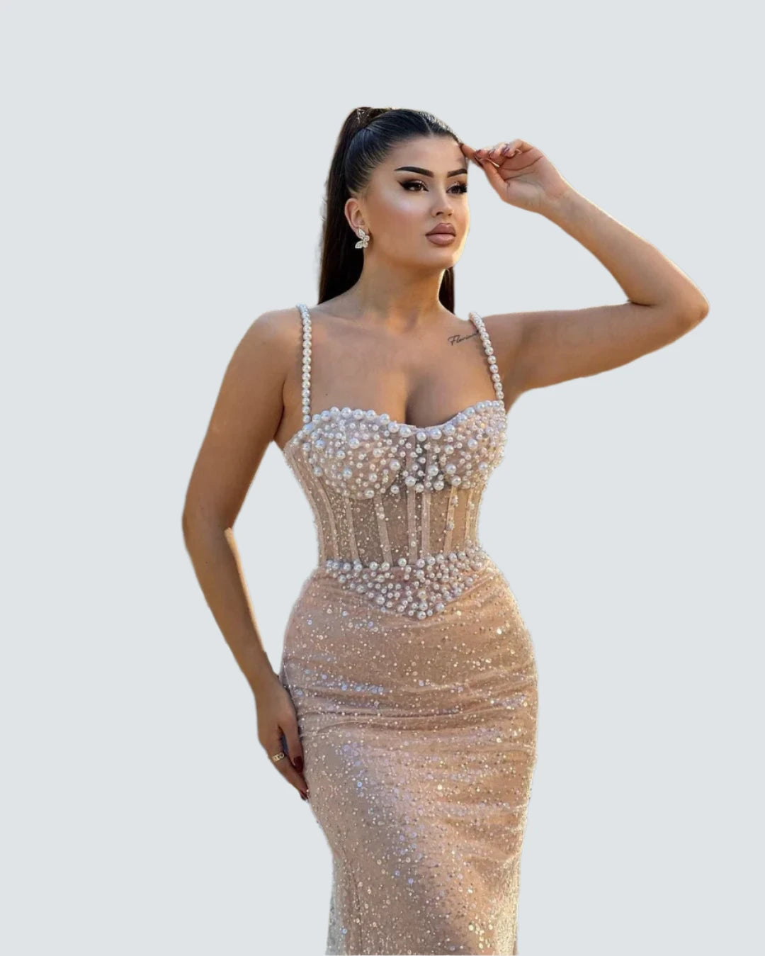 Light Champagne Spaghetti Strap Prom Dress Light Champagne Spaghetti Strap Prom Dress AMB BOUTIQUE    