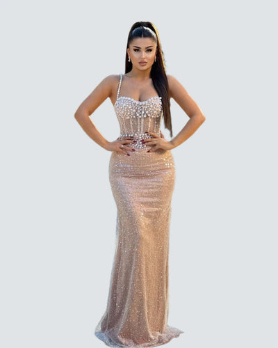 Light Champagne Spaghetti Strap Prom Dress Light Champagne Spaghetti Strap Prom Dress AMB BOUTIQUE  Champaigne 2 