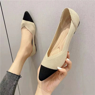 Women's Flat Pointed Knitting Elastic Shoes Women's Flat Pointed Knitting Elastic Shoes AMB BOUTIQUE  Beige 35 