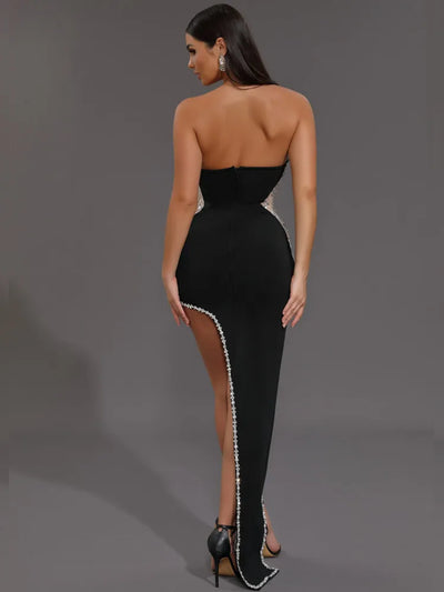 Premium Black Strapless Beaded Bodycon Maxi Dress