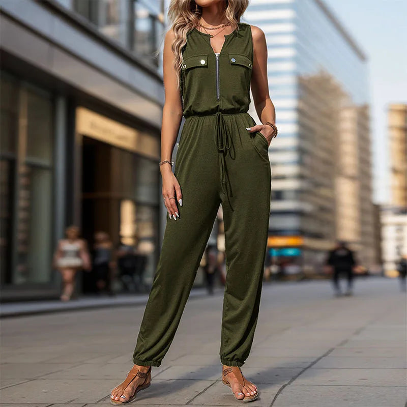 Black Sleeveless One-Piece Jumpsuit for Women - Summer Style Black Sleeveless One-Piece Jumpsuit for Women - Summer Style AMB BOUTIQUE  ArmyGreen S 