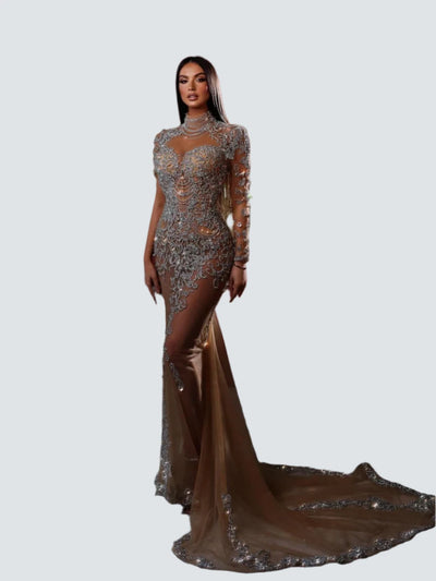 Champagne Mermaid Prom Gown with Sequins Champagne Mermaid Prom Gown with Sequins AMB BOUTIQUE  champagne 2 