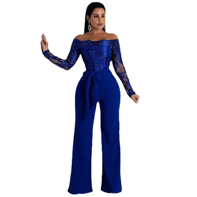 LuxeCharm Lace Off-Shoulder Jumpsuit