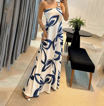 One-Strap Print Vacation Midi Dress