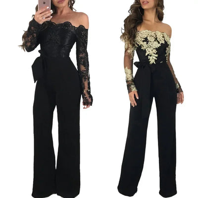 LuxeCharm Lace Off-Shoulder Jumpsuit