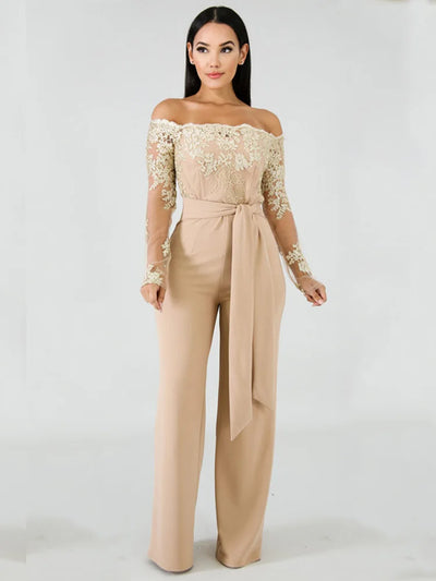 LuxeCharm Lace Off-Shoulder Jumpsuit