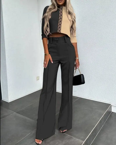 Casual Long Sleeve Office Lady Two Piece Set Casual Long Sleeve Office Lady Two Piece Set AMB BOUTIQUE  Dark Brown M 