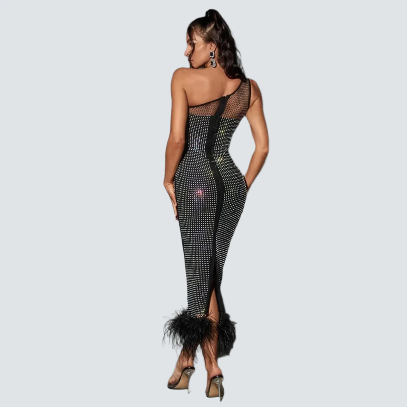 Diamond Mesh One-Shoulder Bodycon Dress Diamond Mesh One-Shoulder Bodycon Dress AMB BOUTIQUE