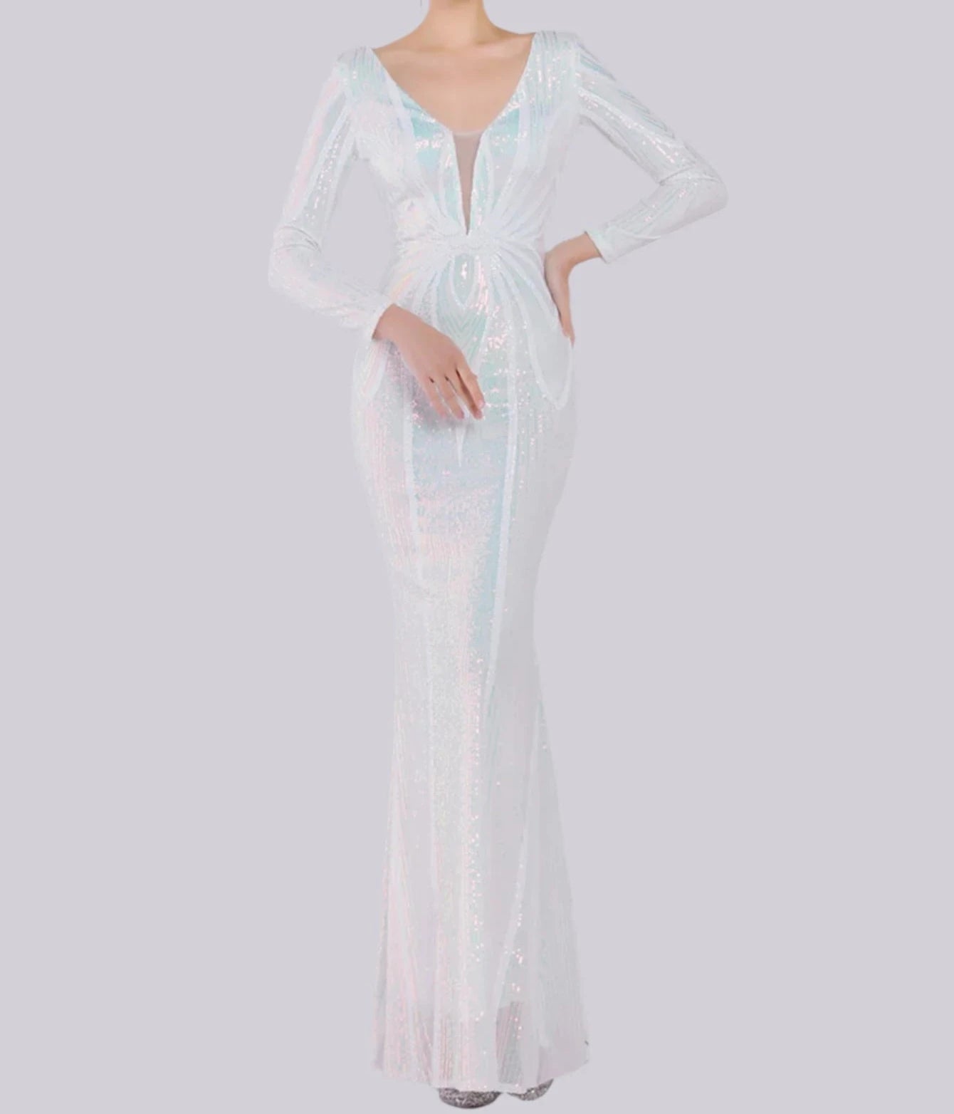 Elegant Long Sleeve Evening Dresses for Women Sexy Long Sleeve Evening Dresses | Luxury Party Gowns AMB BOUTIQUE  White S 