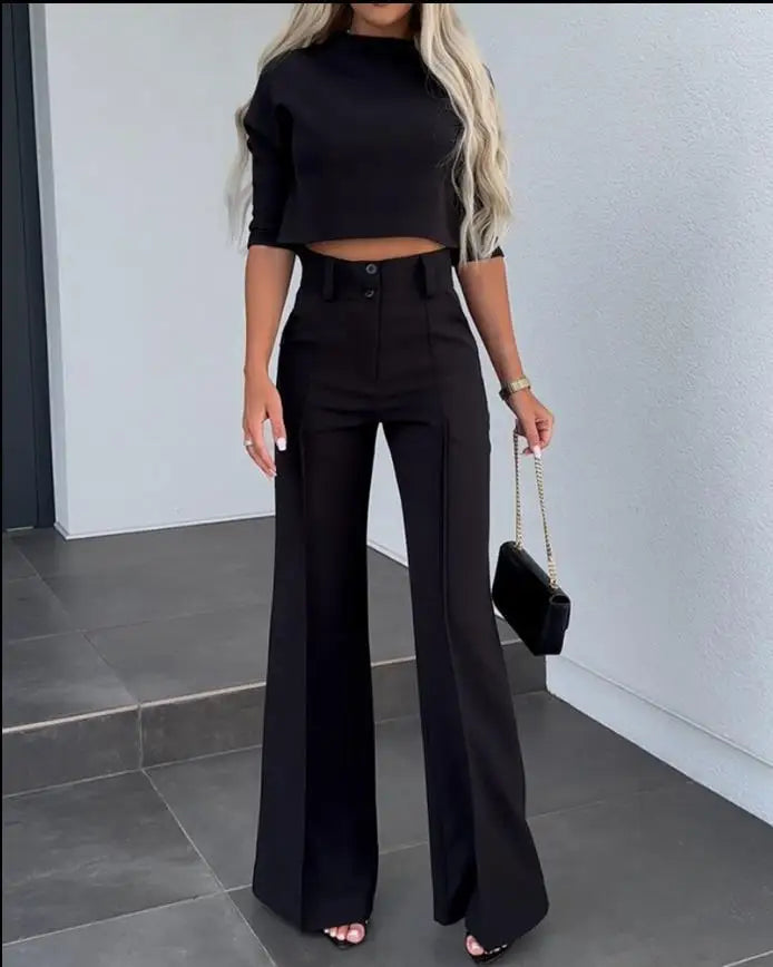 Casual Long Sleeve Office Lady Two Piece Set Casual Long Sleeve Office Lady Two Piece Set AMB BOUTIQUE  Black S 