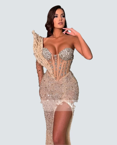 Sparkling Champagne Mermaid Prom Gown