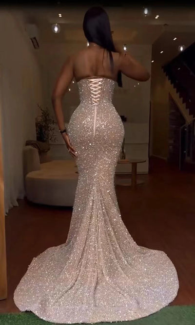 Illusion High-Slit Sequined Mermaid Prom Gown