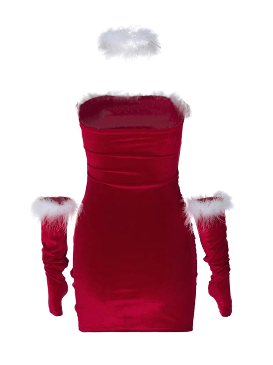 Beautiful Christmas Plush Strapless Cosplay Dress from AMB Boutique