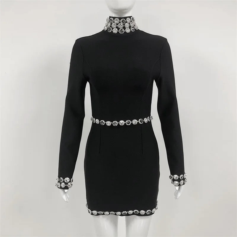 Black High Neck Full Sleeve Mini Bandage Dress Black High Neck Full Sleeve Mini Bandage Dress AMB BOUTIQUE    