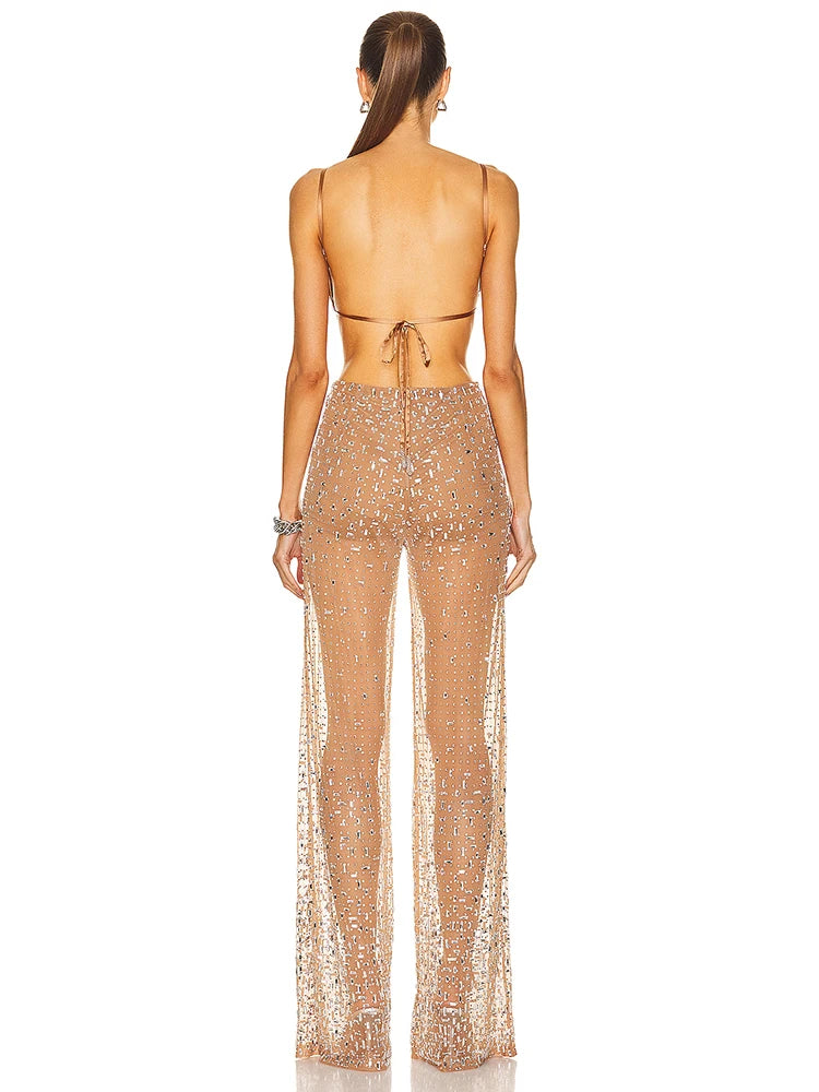 LuxeGlow Mesh Crystal Jumpsuit