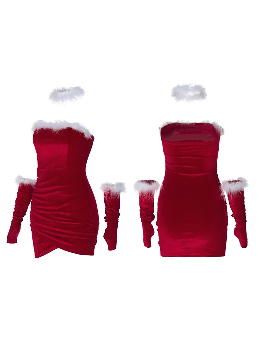 Beautiful Christmas Plush Strapless Cosplay Dress from AMB Boutique